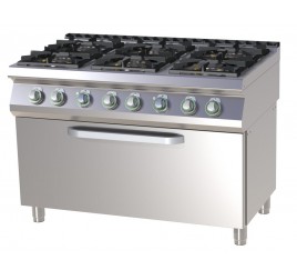 6 égőfejes RedFox gáztűzhely elektromos, statikus sütővel